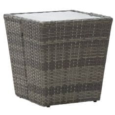 Greatstore Čajový stolek šedý 41,5 x 41,5 x 43 cm polyratan tvrzené sklo
