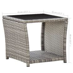 Greatstore Konferenční stolek šedý 45 x 45 x 40 cm polyratan a sklo