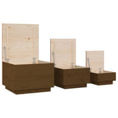 shumee Úložné boxy s víkem 3 ks medově hnědé masivní borové dřevo
