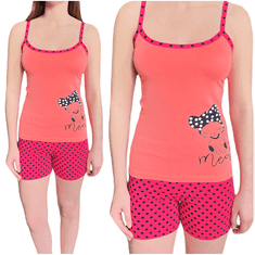 INNA  Dámské pyžamo bavlněné lososové puntíkované kraťasy růžové L/XL