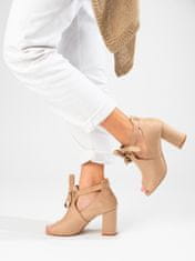 Amiatex Komfortní hnědé dámské kotníčkové boty na širokém podpatku, odstíny hnědé a béžové, 36