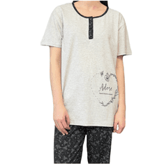 Dámské bavlněné pyžamo šedé s krátkým rukávem zbožňuje srdce XL