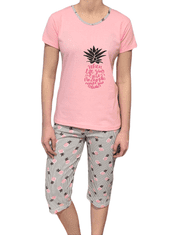 Dámské bavlněné pyžamo růžové s krátkým rukávem ananas L