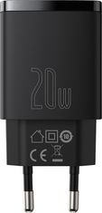 Noname Baseus kompaktní rychlonabíjecí adaptér USB-A + Type-C 20W EU, černá