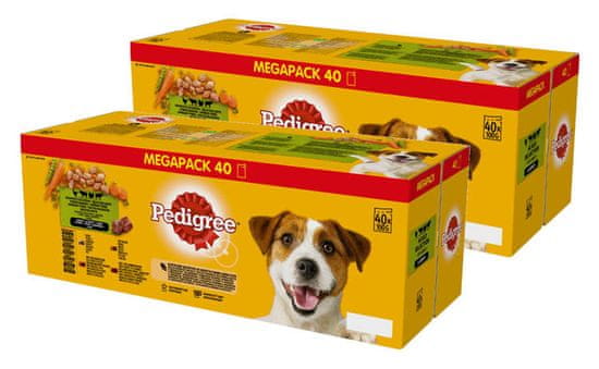 Pedigree Adult Pouch 80x100g Mix of Flavors kapsičky pro psy (s kuřecím masem a zeleninou, s hovězím masem a zeleninou, s krůtím masem a mrkví, s hovězím a jehněčím masem)
