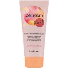 Inebrya Ice Cream Velvet Keratin Cream - Rekonstruační krém pro poškozené vlasy, Intenzivní péče o vlasy, 100ml