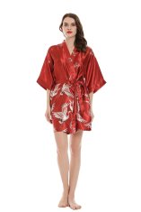 Bavlissimo Dámský saténový župan kimono krátký červená Velikost: M