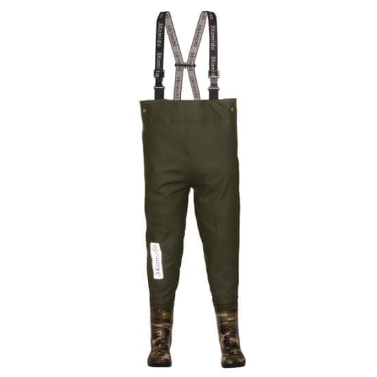 3Kamido Dětské brodící kalhoty kamufláž - nastavitelný pás, odolný postroj, spona FixLock Nexus, ochranný oblek, prsačky, kalhotoboty, rybářské kalhoty pro děti, brodící kalhoty pro teenagery 20 - 35 EU