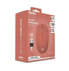Port Designs PORT CONNECT Wireless COLLECTION, bezdrátová myš, USB-A a USB-C dongle, 2.4Ghz, 1600DPI, cihlová