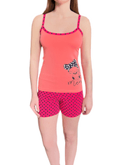 INNA  Dámské pyžamo bavlněné lososové puntíkované kraťasy růžové L/XL
