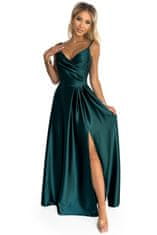 Numoco CHIARA saténové dlouhé šaty na ramínka zelená S