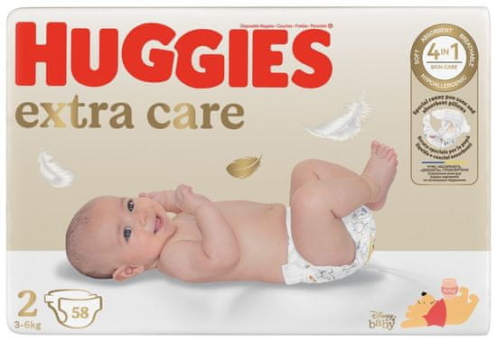 Huggies Pleny jednorázové Extra Care 2 (3-6 kg) 58 ks