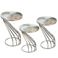 Butopêa Sada 3 skládacích stolů, šedý mramorový vzor, s stříbrným rámem, 60 cm