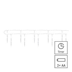 Emos LED vánoční girlanda – 10x rampouch, 1,35 m, 2x AA, vnitřní, studená bílá, časovač