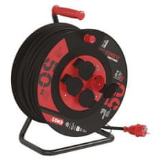 Emos Venkovní prodlužovací kabel na bubnu 50 m / 4 zás. / černý / guma-neopren / 230V / 2,5 mm2