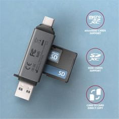 AXAGON CRE-DAC, USB-C + USB-A, 5 Gbps - mini čtečka karet, 2-slot & lun SD/microSD, podpora UHS-I