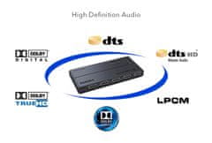 PremiumCord HDMI switch 4:1 s podporou rozlišení 4Kx2K@60Hz, 1080P, HDR, s ovládáním tlačítkem a dálkovým ovladačem