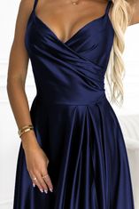 Numoco CHIARA saténové dlouhé šaty na ramínka modrá S