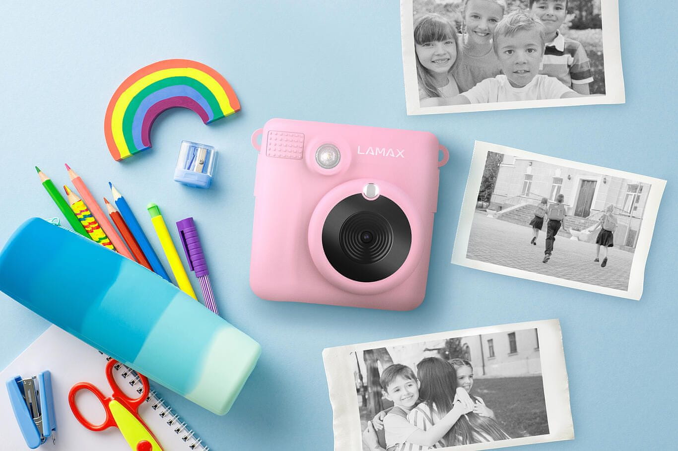  instantní fotoaparát pro děti lamax instakid1 krásný design rolička termopapíru skvělé efekty a rámečky nabíjecí baterie hry 8mpx rozlišení 