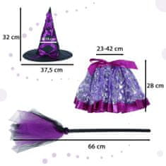 KIK Kostým čarodějnice fialový stylová sukně , klobouk a koště