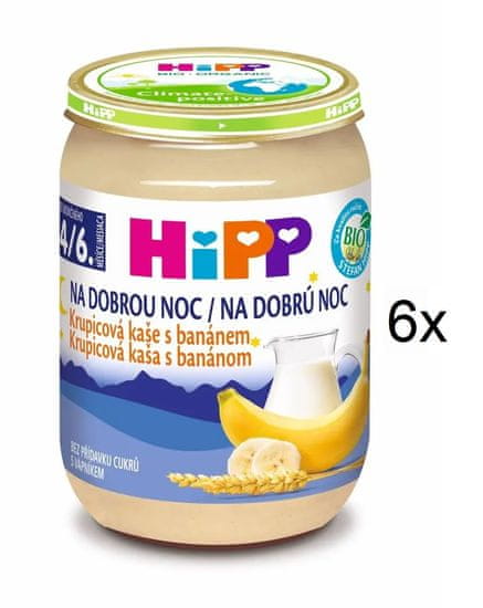 HiPP BIO Kaše na dobrou noc krupicová s banánem - 6x190g