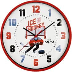 MPM QUALITY Nástěnné designové plastové hodiny MPM Hokej, červená