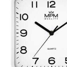 MPM QUALITY Hranaté plastové hodiny MPM Classic Square, bílá