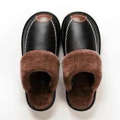 VIVVA® Kožené termo pantofle, Teplé pantofle s kožíškem, Teplé bačkory | NOBLEFEET Černá 44/45