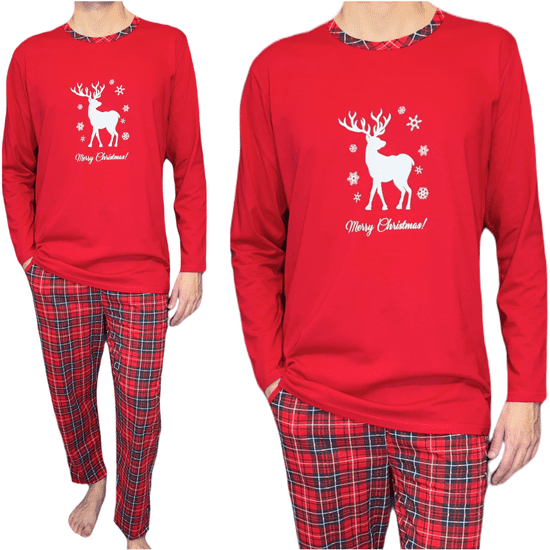 LA PENNA Červené pánské pyžamo s dlouhým rukávem Merry Christmas