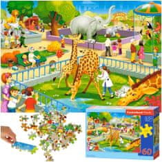 WOWO Puzzle Castorland Návštěva ZOO - Skládačka 60 dílků pro děti 5+ let, motiv Zvířecí safari