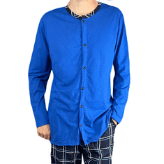 LA PENNA Pánské bavlněné pyžamo dlouhé kostkované kalhoty dlouhý rukáv knoflíky modrá XXL