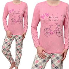 INNA Dámské pyžamo růžový potisk kolo, dlouhé kalhoty mřížka XL