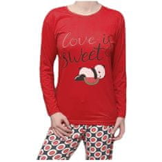 INNA Dámské pyžamo červené dlouhé kalhoty a rukáv love sweet panda XL