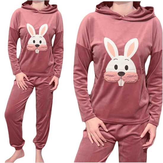 INNA Dámské růžové pyžamo se sametovou králičí kapucí
