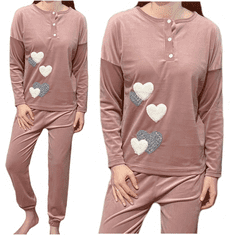 INNA Dámské pyžamo pudrová růžová velurová srdíčka L