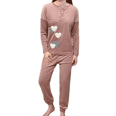 INNA Dámské pyžamo pudrová růžová velurová srdíčka L