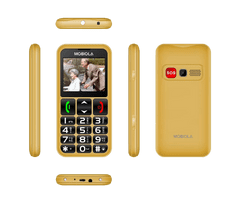Mobiola MB700 Senior, mobilní telefon pro seniory, SOS tlačítko, 2 SIM, nabíjecí stojánek, zlatý