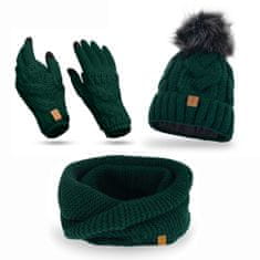 NANDY Dámský zimní set skládající se z čepice, rukavic a tunelového šátku - zelená