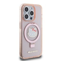HELLO KITTY obal na iPhone 15 PRO 6.1" Pink IML Ringstand Glitter Head Logo MagSafe