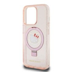 HELLO KITTY obal na iPhone 15 PRO MAX 6.7" Pink IML Ringstand Glitter Head Logo MagSafe