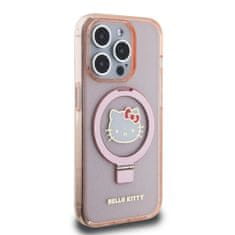 HELLO KITTY obal na iPhone 15 PRO MAX 6.7" Pink IML Ringstand Glitter Head Logo MagSafe