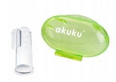 AKUKU Zubní kartáček pro miminka, silikonový s pouzdrem - zelený