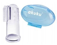 AKUKU Zubní kartáček pro miminka, silikonový s pouzdrem - modrý