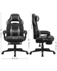 Songmics Herní židle nastavitelná, ergonomická, opěrka beder a hlavy, černá, šedá