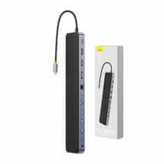 BASEUS Rozbočovač 12w1 Baseus EliteJoy Gen2 series USB-C do 2xHDMI+ 3xUSB 3.0+ PD+ DP+ SD/TF+ RJ45+Type-C+ 3,5mm (tmavě šedý)