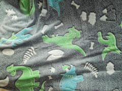 Cotton World Svítící deka 150x200 fluorescenční šedá s barevnými dinosaury