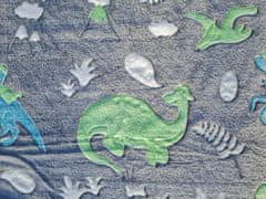 Cotton World Svítící deka 150x200 fluorescenční šedá s barevnými dinosaury