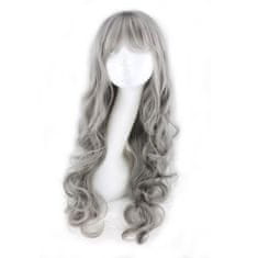 Paruka s dlouhými kudrnatými šedými vlasy W75