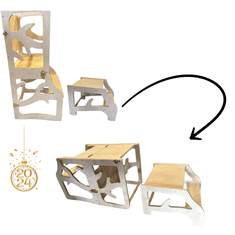 ABC CONNECT Učící věž, psací stolek, židle, schůdek, tabule 5v1 montessori borovice