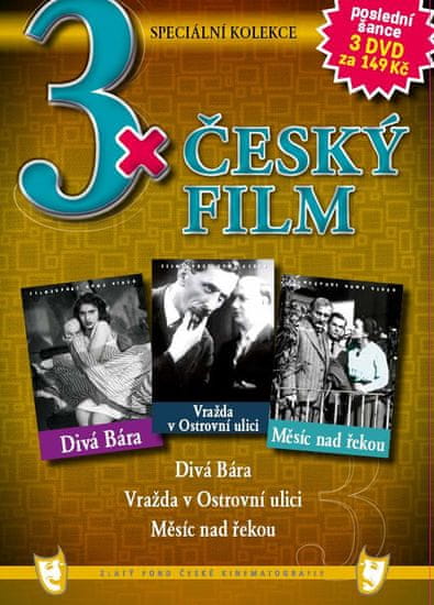 3x Český film: Divá Bára, Vražda v Ostrovní ul., Měsíc nad řekou /papírové pošetky/